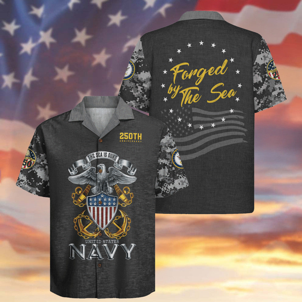 Eagle US Navy Hawaiian Shirt 250th Anniversary The Sea Is Ours Shirt Military Gifts For Men