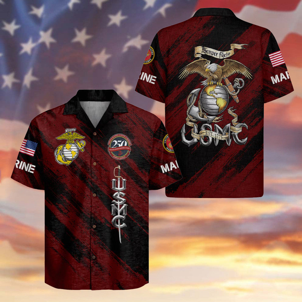 Eagle USMC 250th Anniversary Hawaiian Shirt Marine Cops Semper Fi Aloha Shirt Cool Gifts