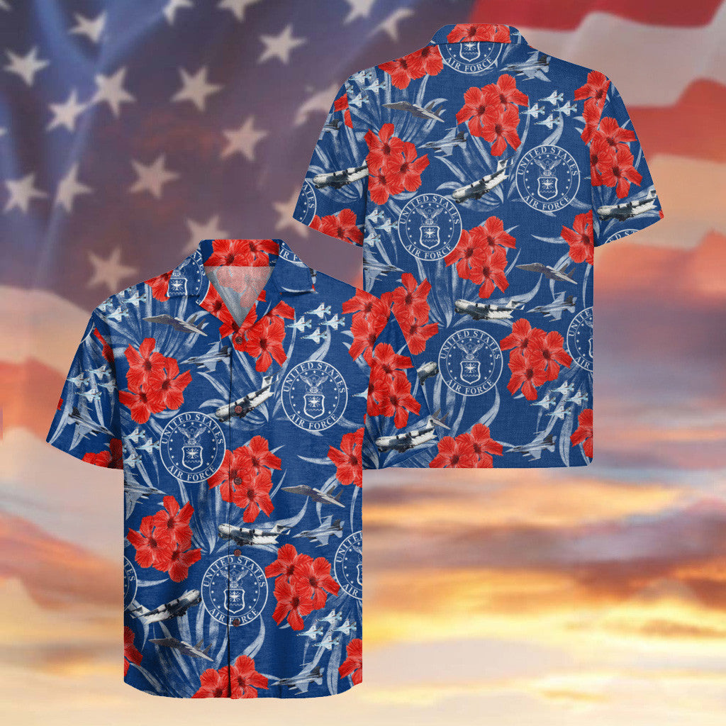 US Air Force Veteran Hawaiian Shirt Air Force Logo Hibiscus Aloha Shirt Gifts For Patriots