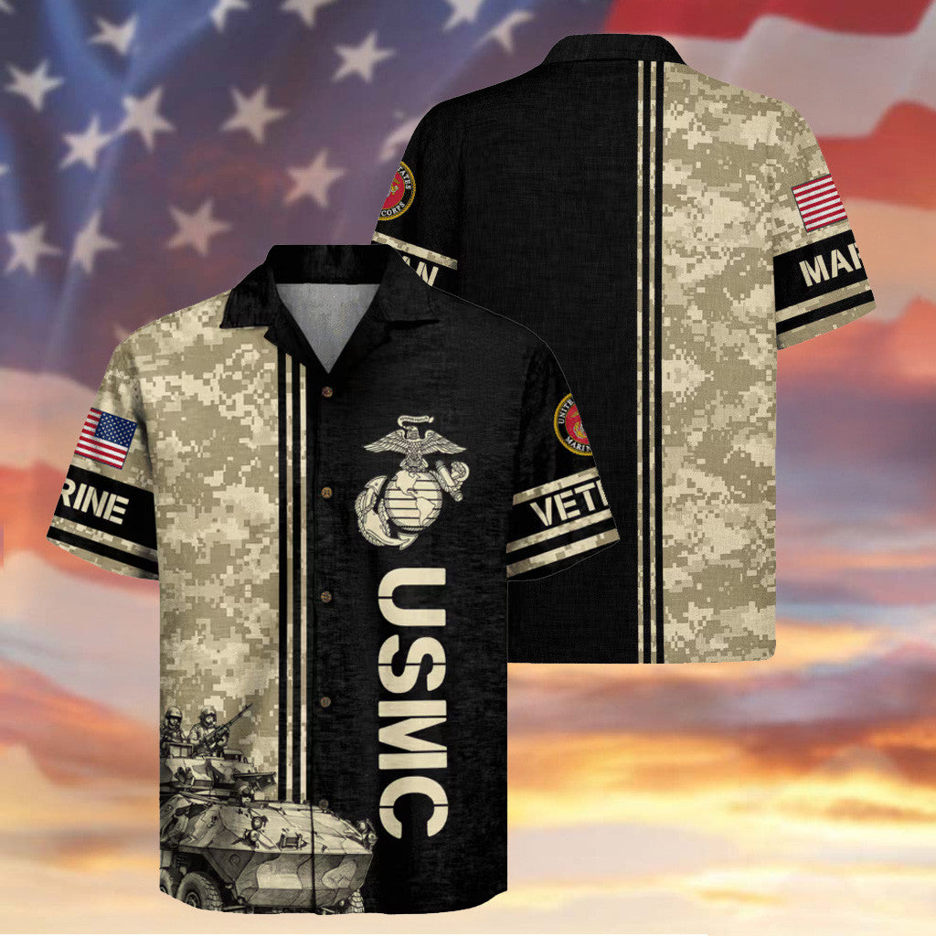 USMC Veteran 250th Anniversary Hawaiian Shirt Tank Military Camo Clothes Gifts For Men