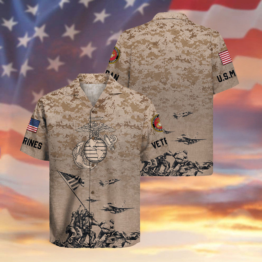 USMC Veteran 250th Anniversary Camo Hawaiian Shirt Marine Corps Veteran's Day Gifts 2025