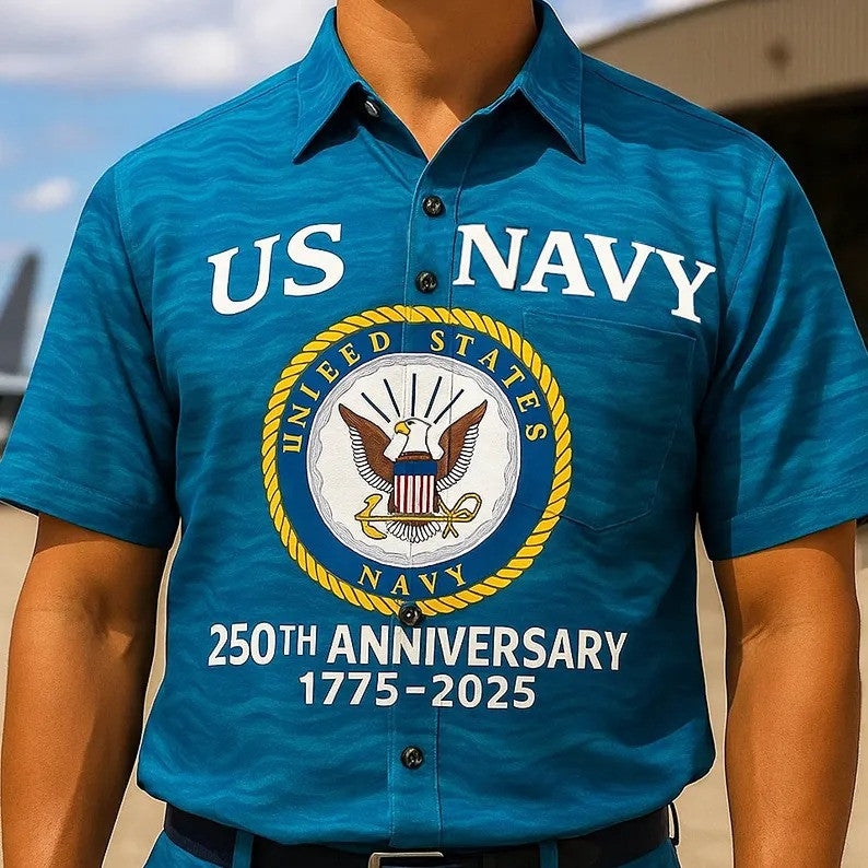 US Navy 250th Anniversary Hawaiian Shirt 1775 2025 US Navy Veteran Christmas Gifts