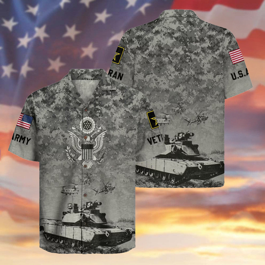 US Army Veteran Camo Hawaiian Shirt Soldier Patriotic Apparel Christmas Gifts For Veterans