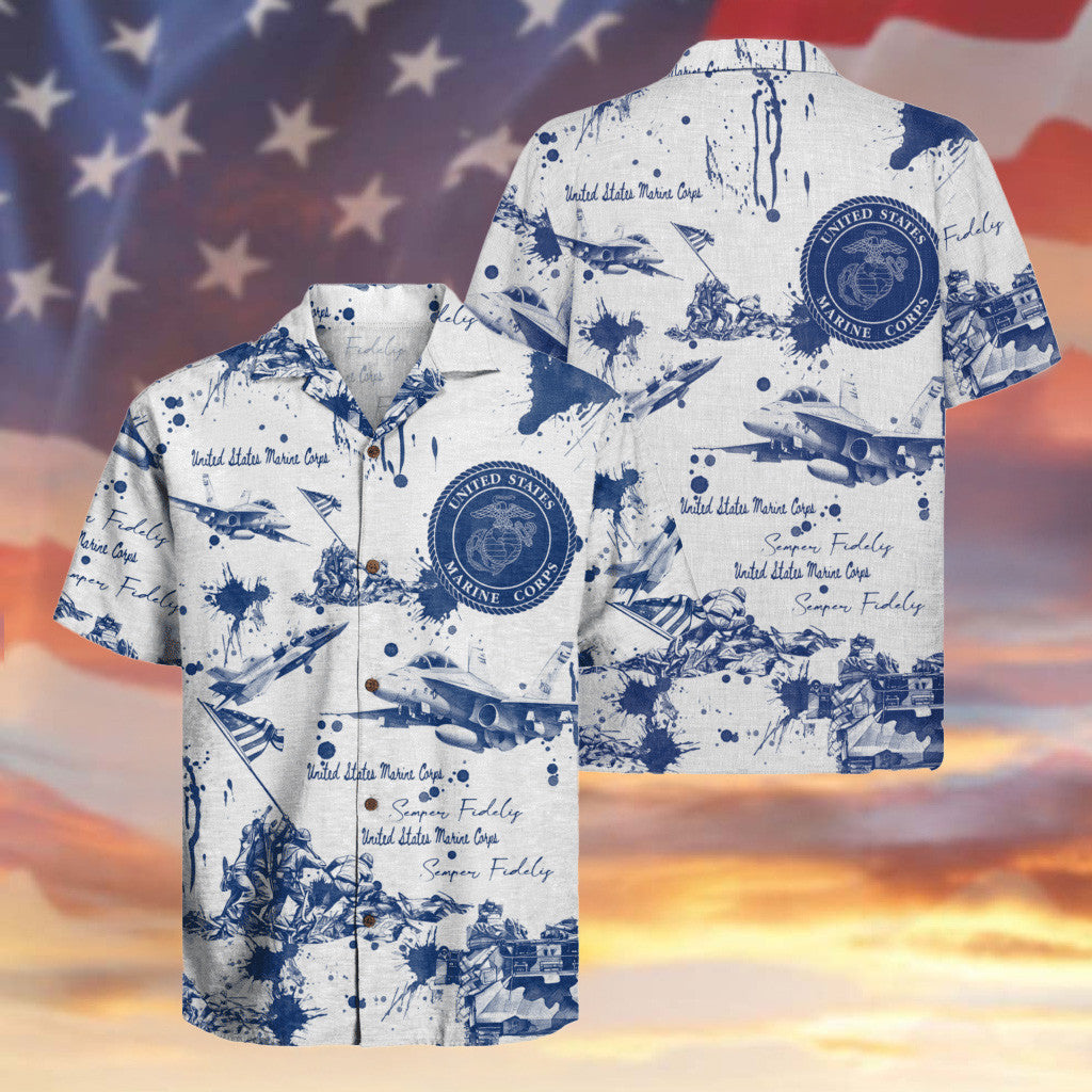 US Marine Corps Hawaiian Shirt Semper Fidelis Patriotic Apparel Gifts For Father