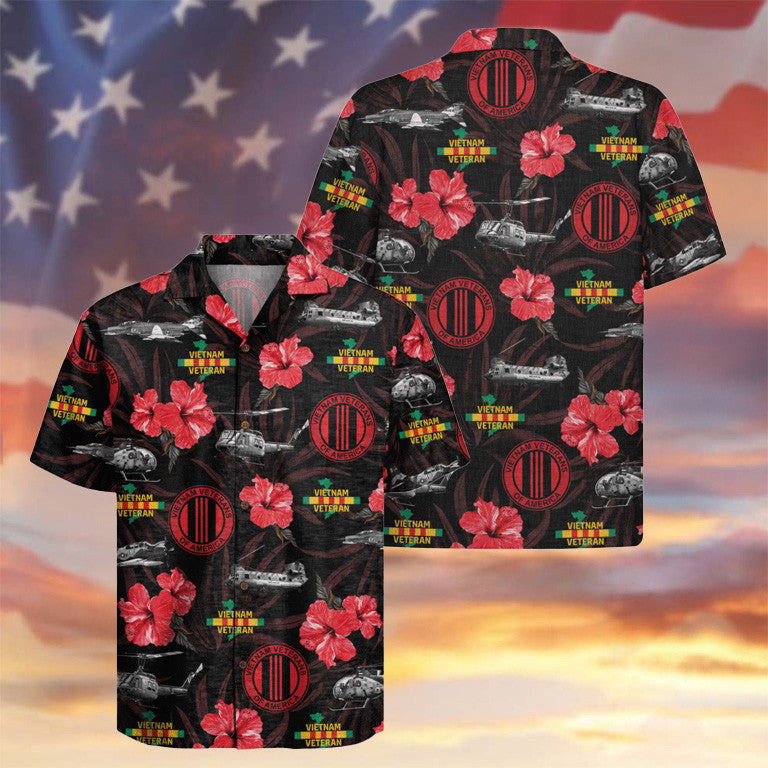 US Vietnam Veteran Hawaiian Shirt Hibiscus And Aircraft Aloha Shirt Gifts For Veteran