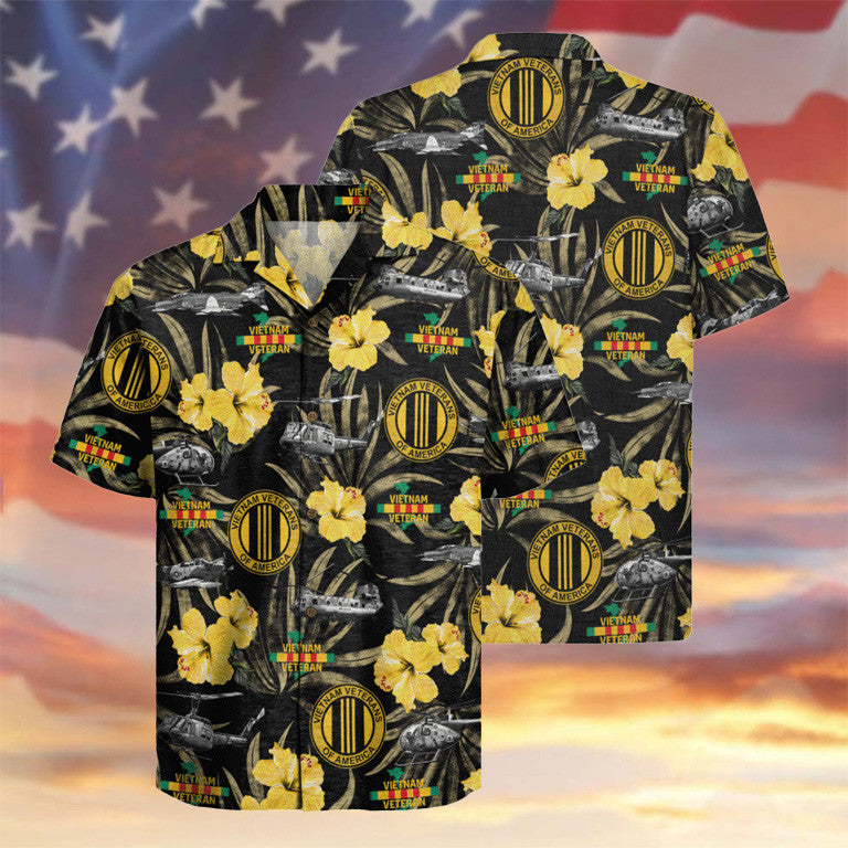 US Vietnam Veteran Hawaiian Shirt Hibiscus And Aircraft Apparel Great Gifts For Veterans