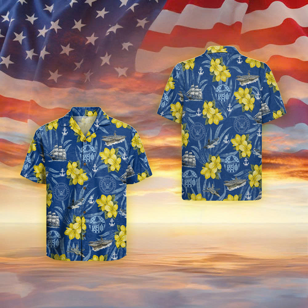 America's Navy 250Th Anniversary Hawaiian Shirt Floral US Navy Shirt Gifts For Veterans