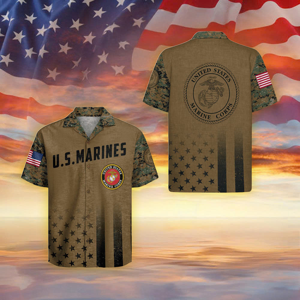 United States Marine Corps Camo Hawaiian Shirt USMC Merch Gifts For Retired Military