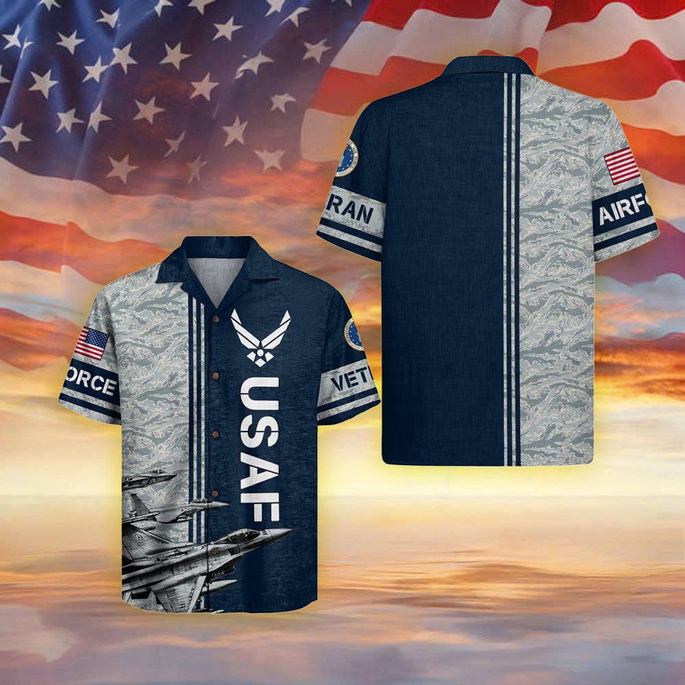 US Air Force Camo Hawaiian Shirt Patriotic Jets Shirt Military Merch Gift For Air Force Veteran