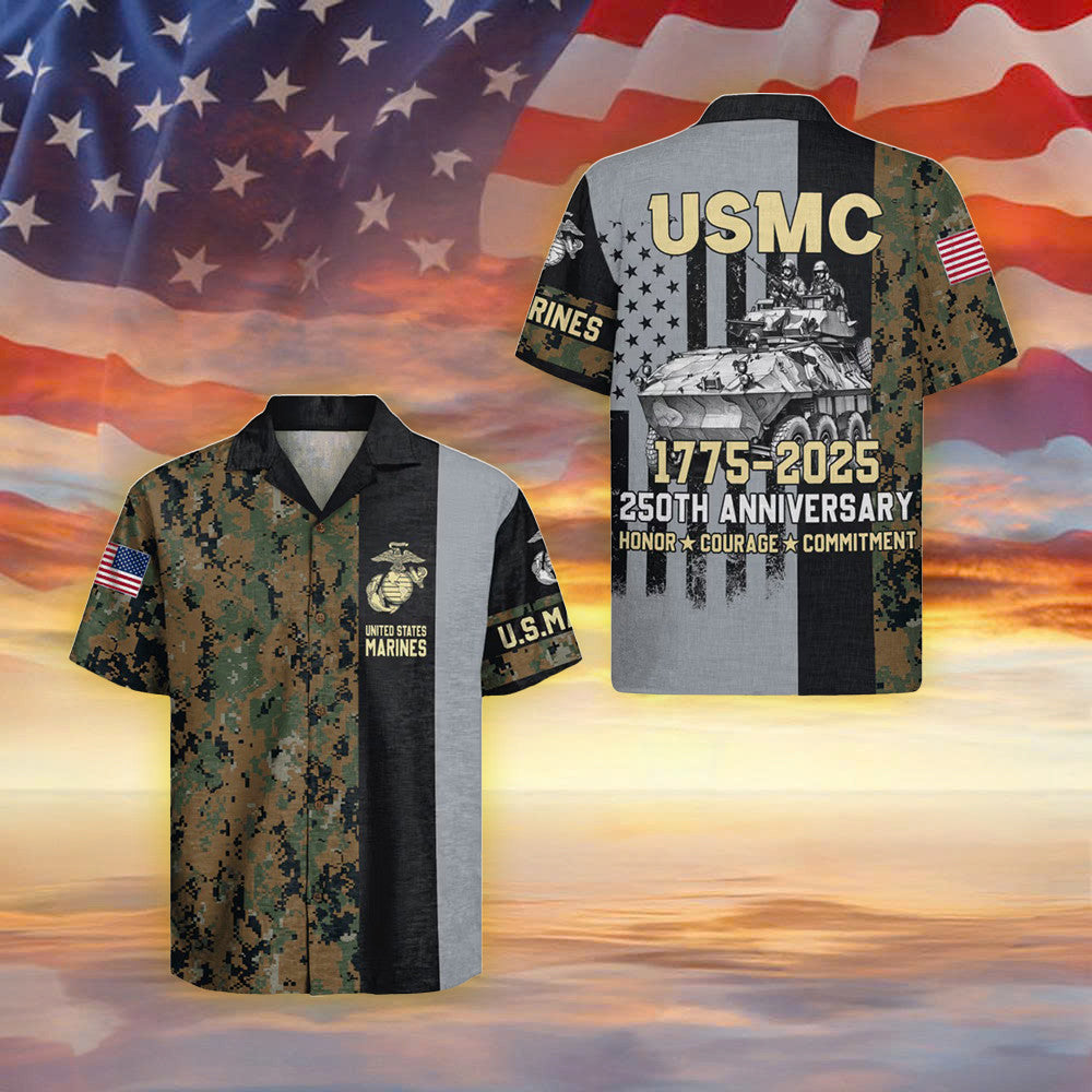 USMC 250Th Anniversary Camo Hawaiian Shirt 1775 2025 Honor Courage Commitment Shirt Gifts
