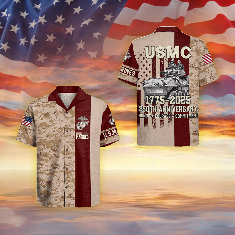 USMC 250Th Anniversary Camo Hawaiian Shirt 1775 2025 Honor Courage Commitment Shirt USMC Gifts