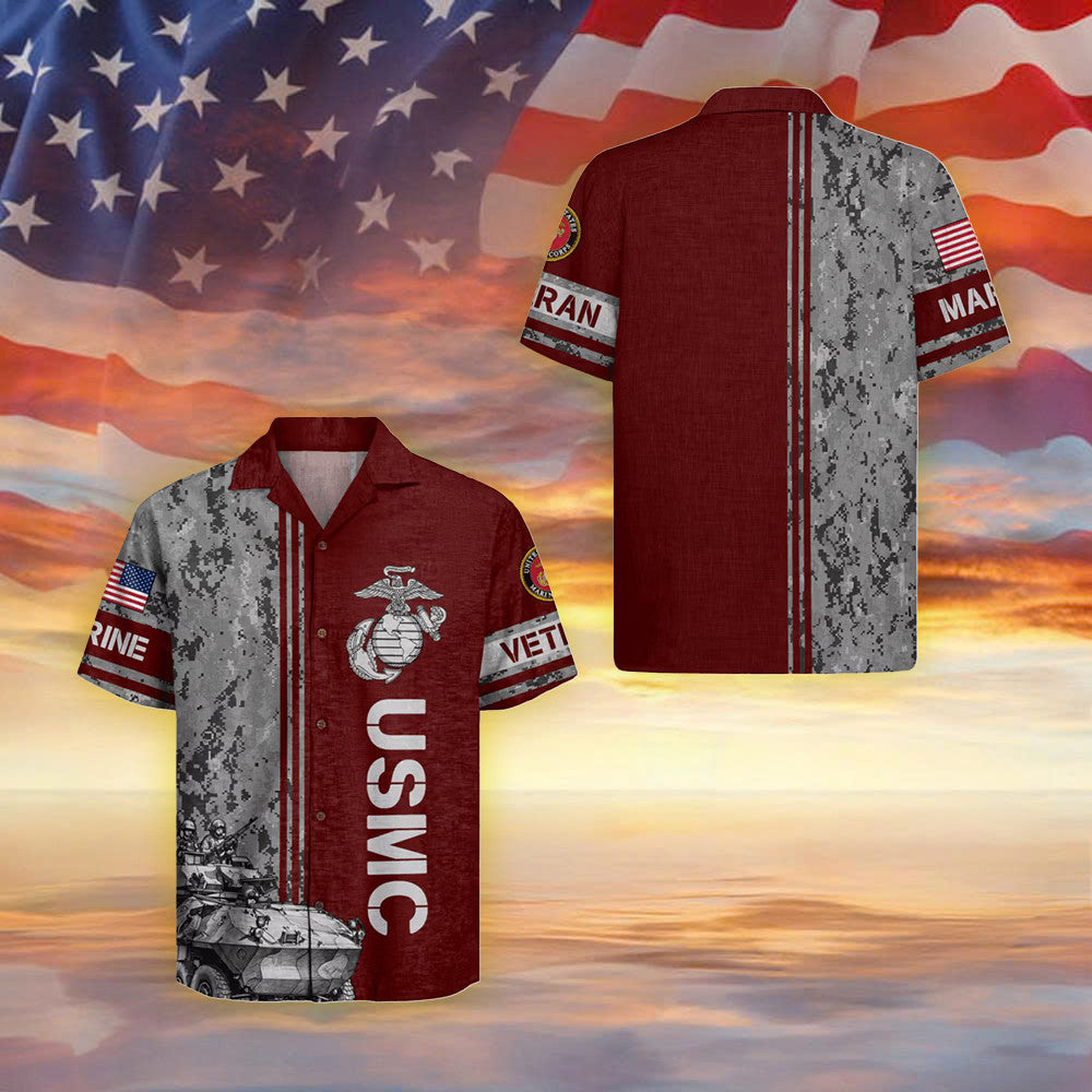 USMC Veteran Camo Hawaiian Shirt United States Marine Corps Clothing Gifts For Veteran Dad