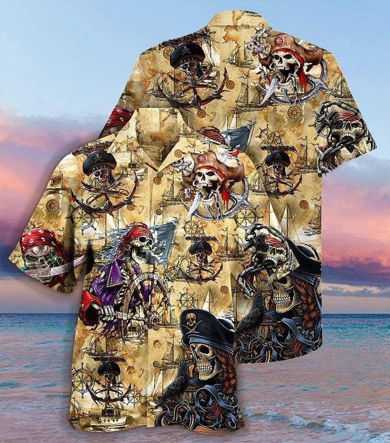 Pirate Skull Hawaiian Shirt Vintage Skull Pirate Ship Aloha Shirt Apparel Gifts For Men