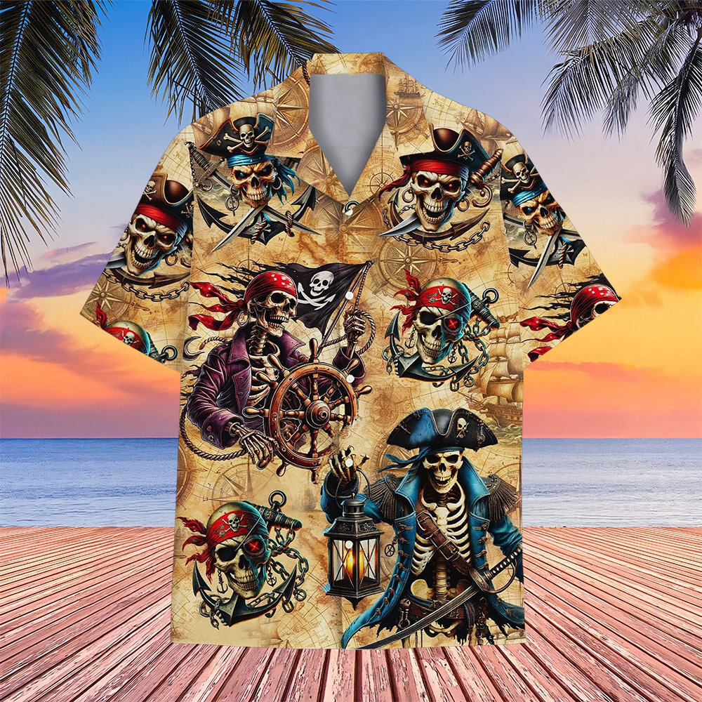 Pirate Skeleton Hawaiian Shirt Summer Beach Alola Shirt Best Gifts For Pirate Lovers For Men