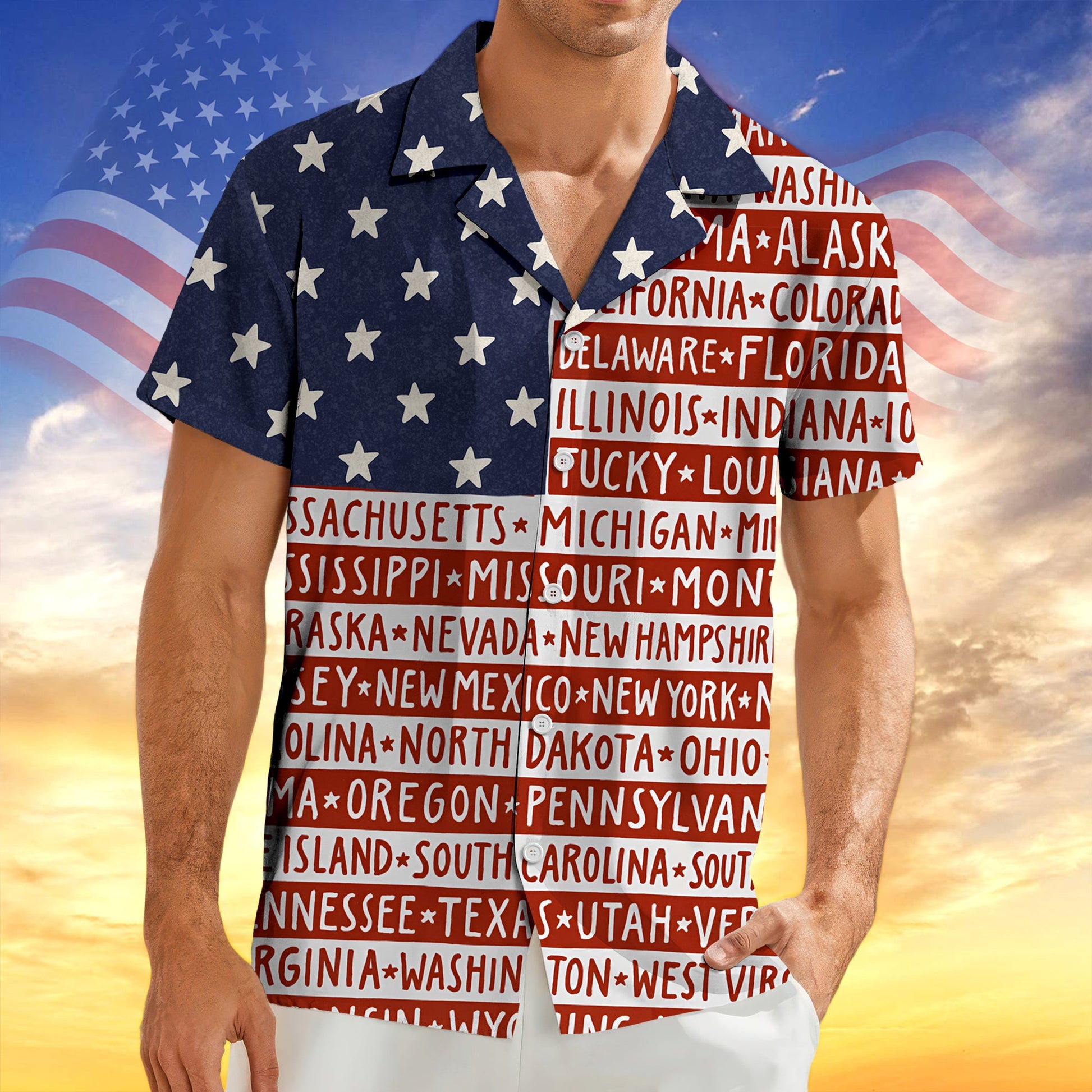 America State Hawaiian Shirt American Flag Outfit For Men July 4 Attire Gift For Patriots