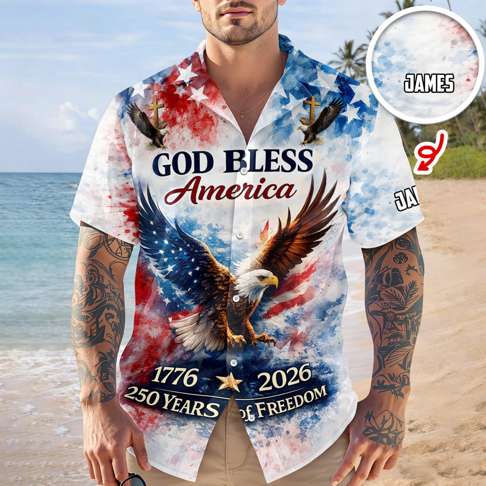 Custom Eagle 250th Anniversary God Bless America Hawaii Shirt 4th Of July Gift For Him
