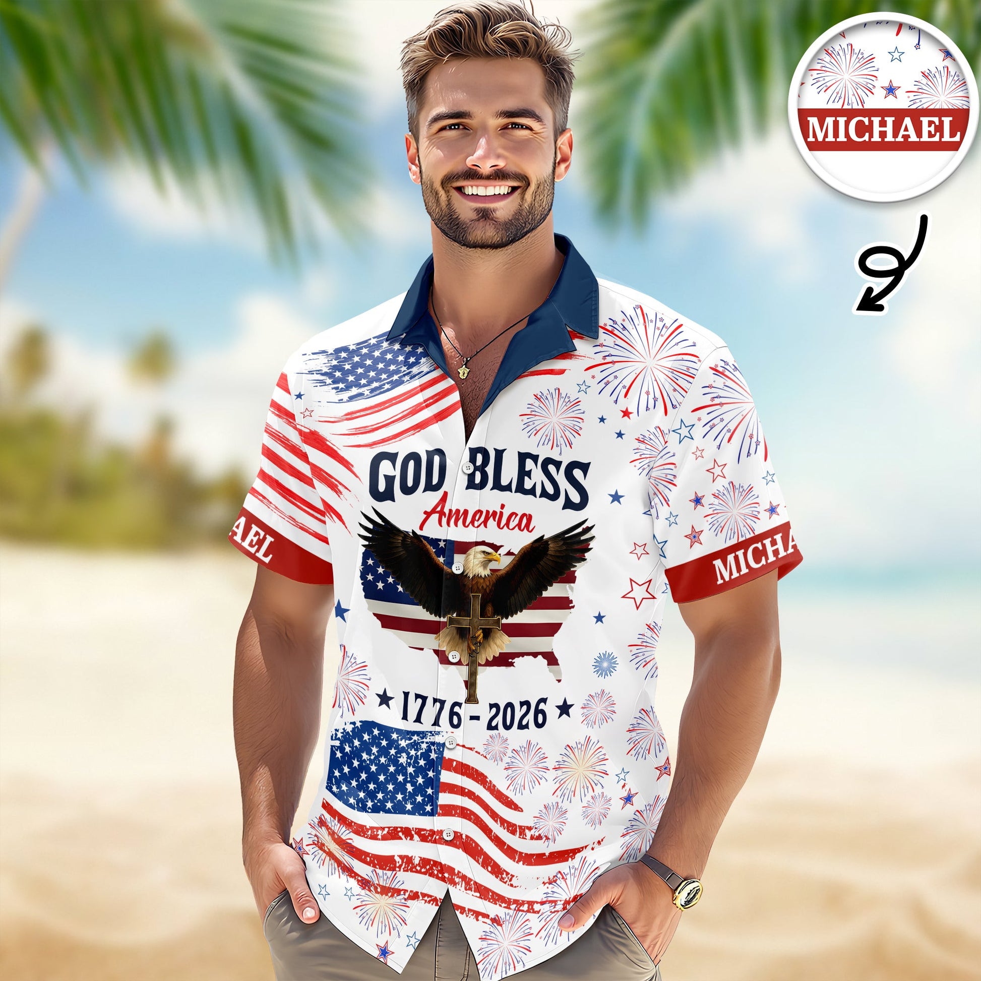 Custom Eagle 250th Anniversary God Bless America Hawaii Shirt 4th Of July Merch