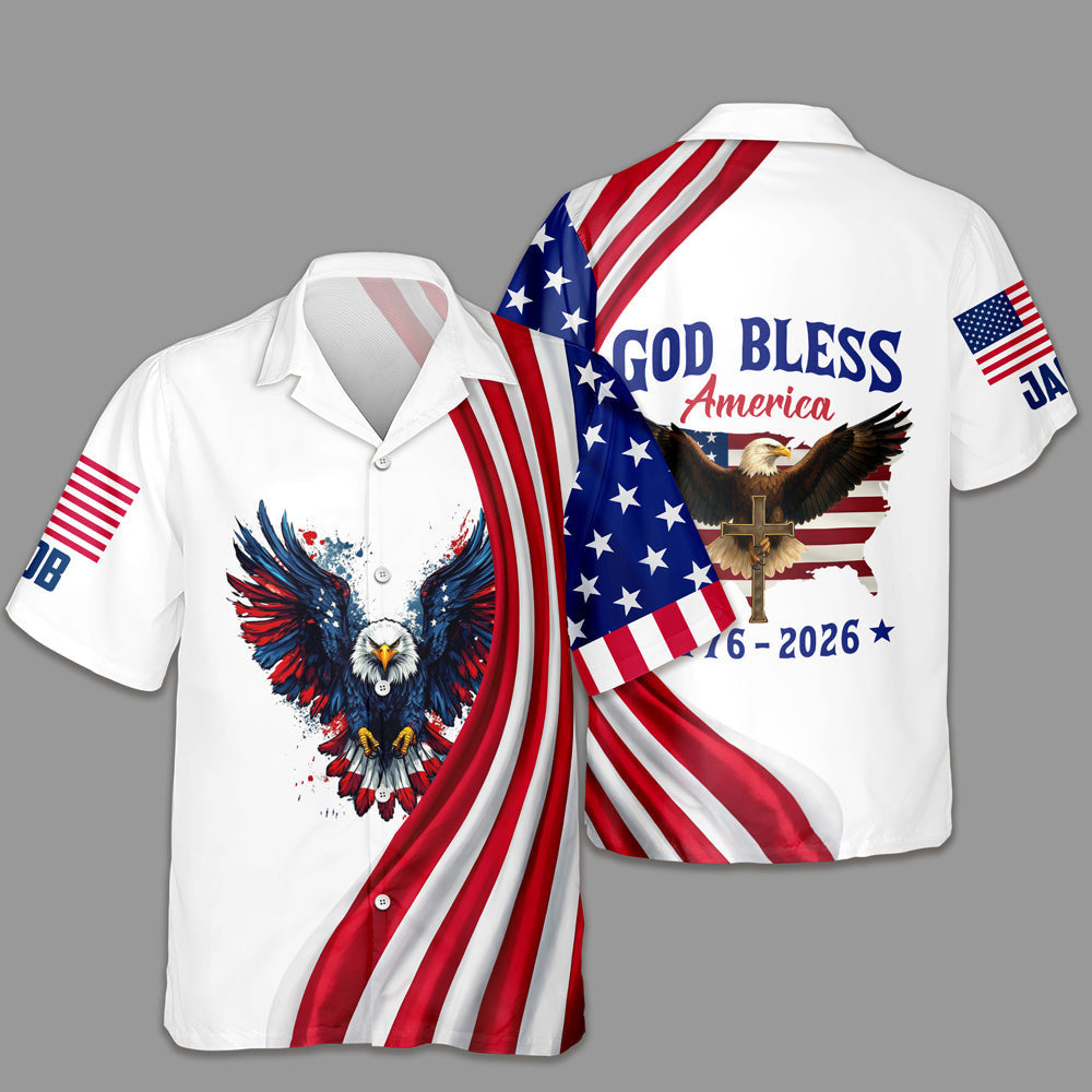 Personalized God Bless America Hawaiian Shirt Clothes For The Fourth Of July Patriotic Gifts