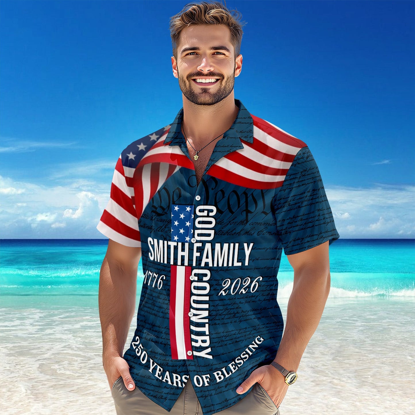 Custom American Flag 250 Years Of Blessing God Hawaii Shirt America's Birthday Clothing