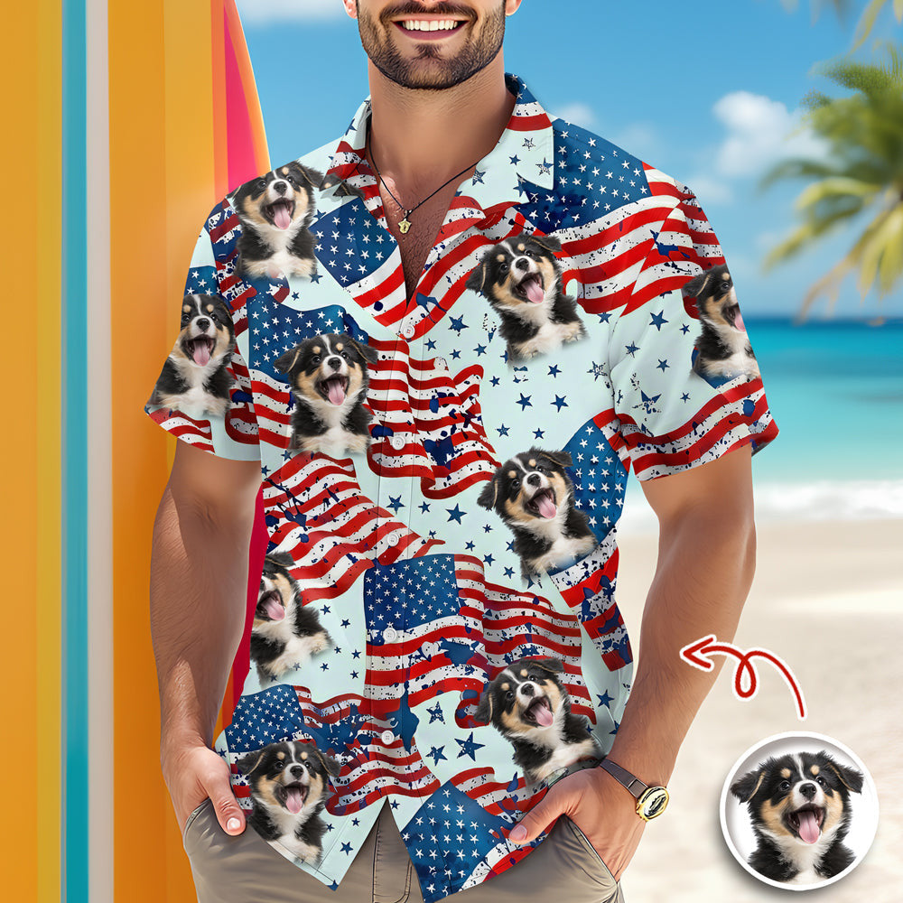 Custom Photo American Flag Hawaiian Shirt American Flag Apparel July 4 Attire