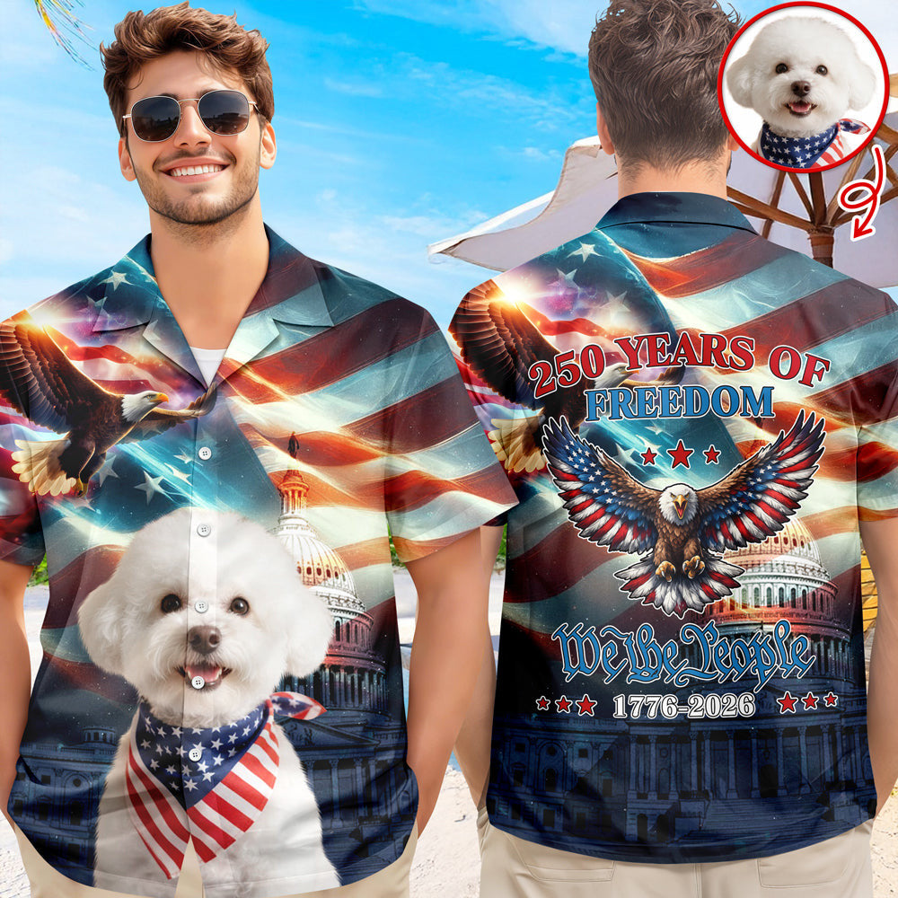 Personalized Photo USA 250 Years Of Freedom Hawaiian Shirt July 4 Apparel Gifts For Men