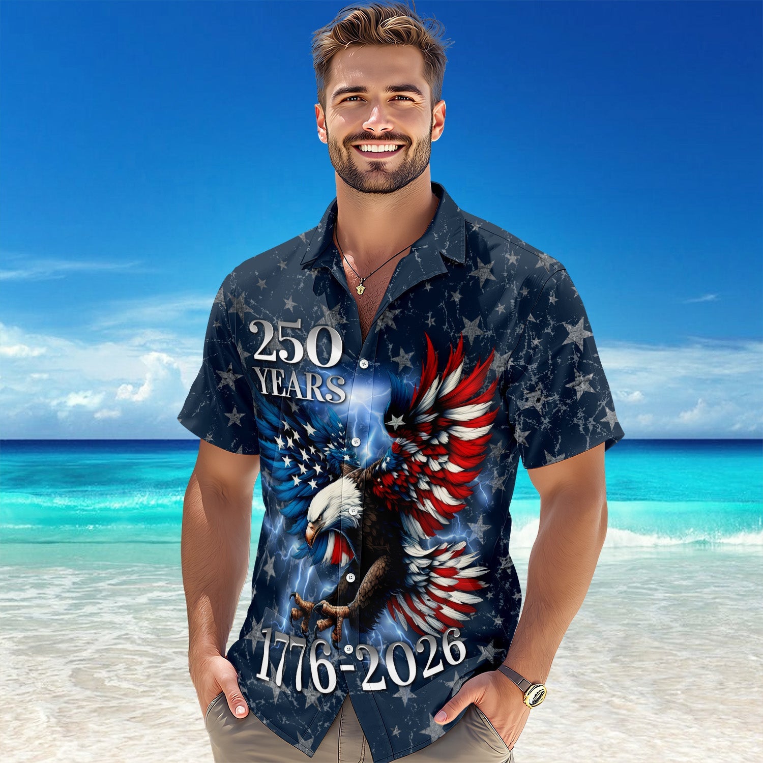 Eagle 250th Anniversary Patriotic American Hawaiian Shirt 1776 2026 Merch