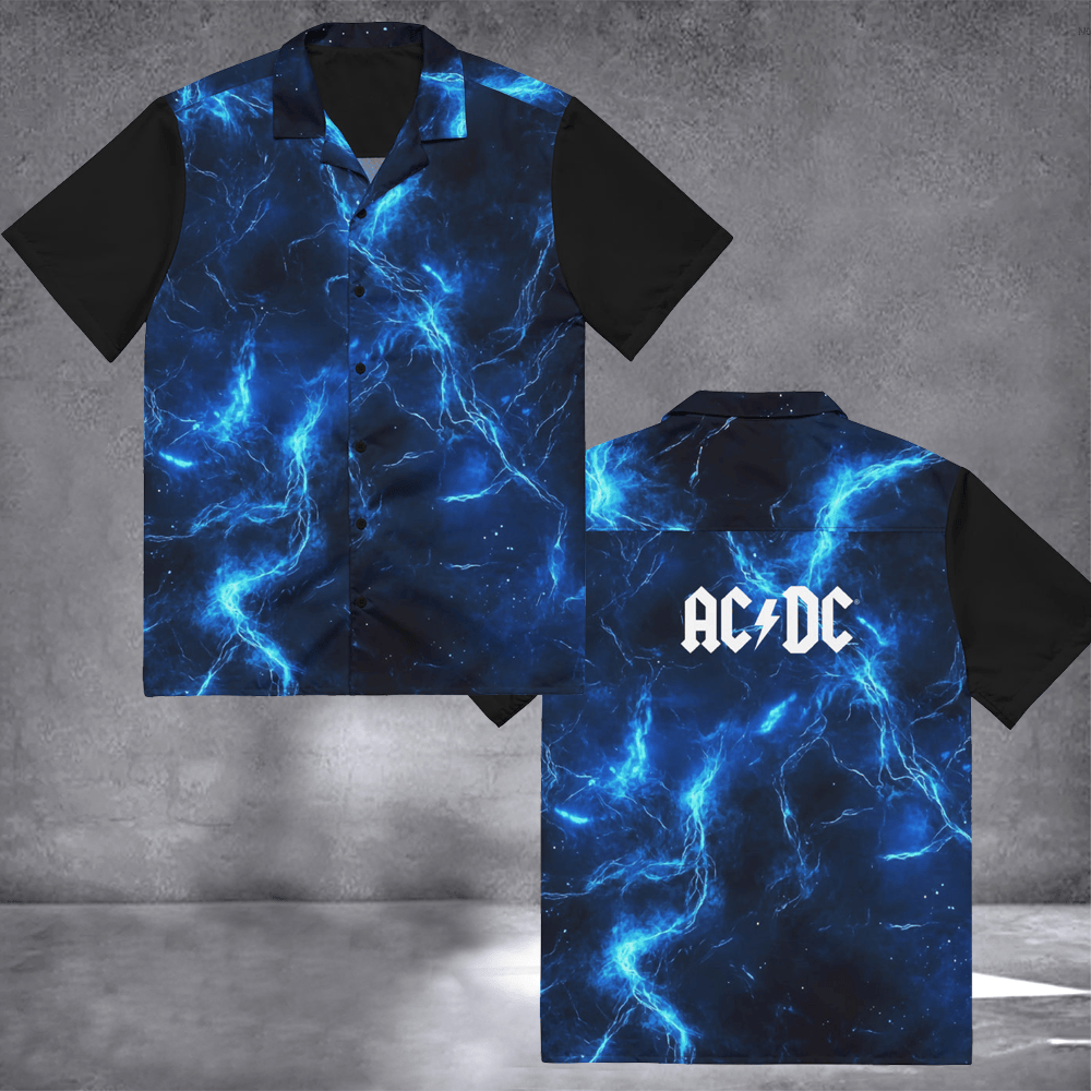 AC DC Merch Live Wire Hawaiian Shirt Thunderbolt Shirts Music Lovers Gifts For Him