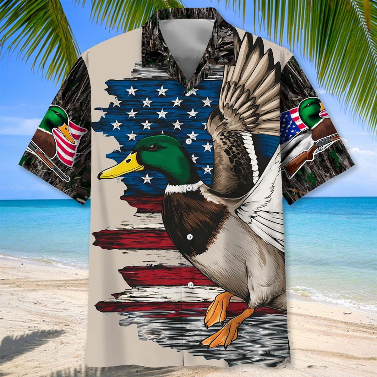 Mallard Duck Hunting Hawaiian Shirt American Flag Shirts For Men 4Th Of July Gifts