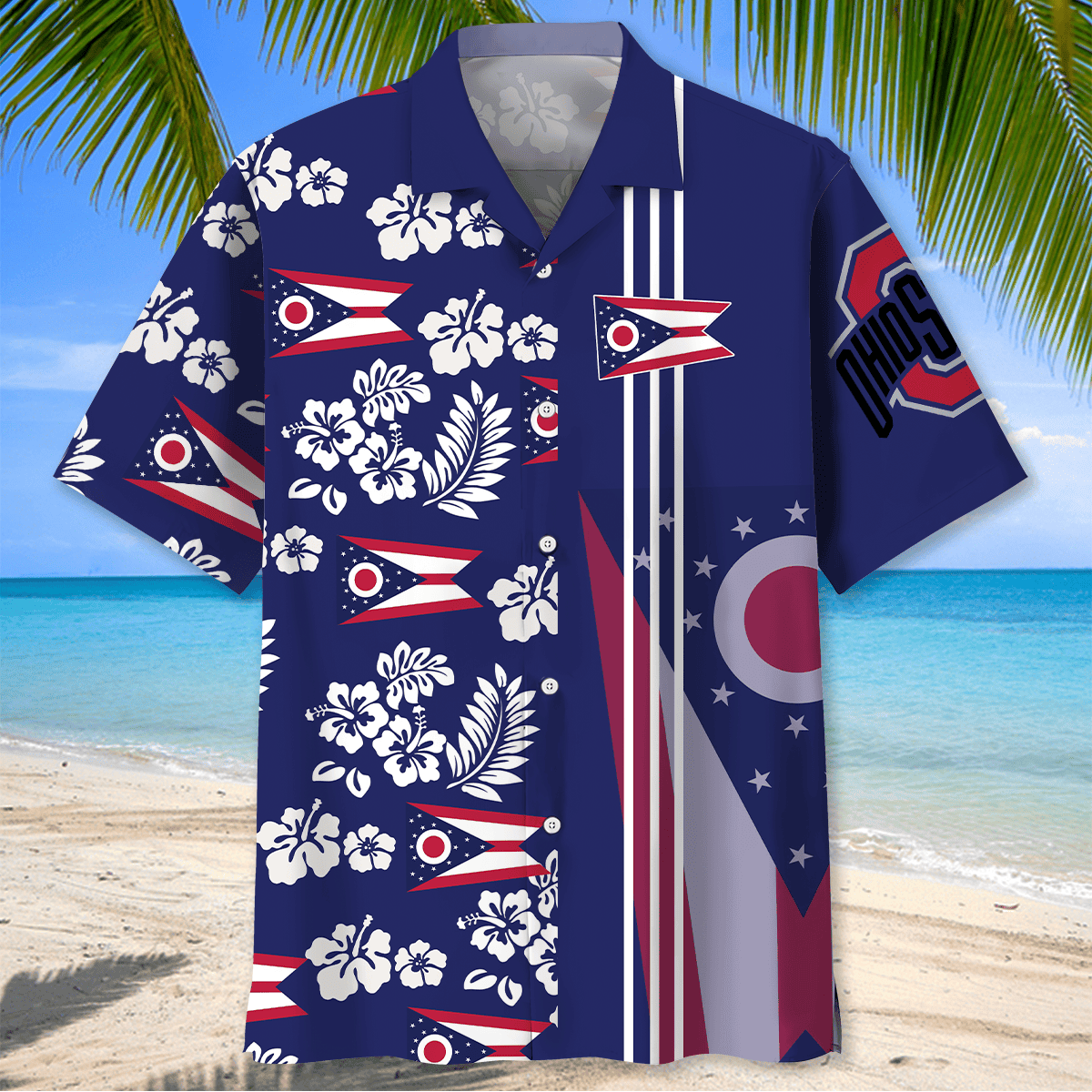 Ohio State Flag Hibiscus Hawaiian Shirt Beach Holiday Clothing Gifts For Ohian