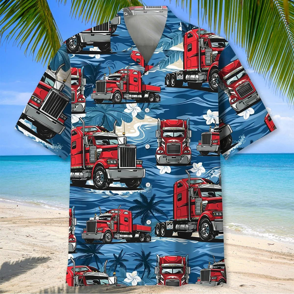 Red Semi Trucks Hawaiian Shirt Vacation Clothing Ideas Unique Gifts For Boyfriend