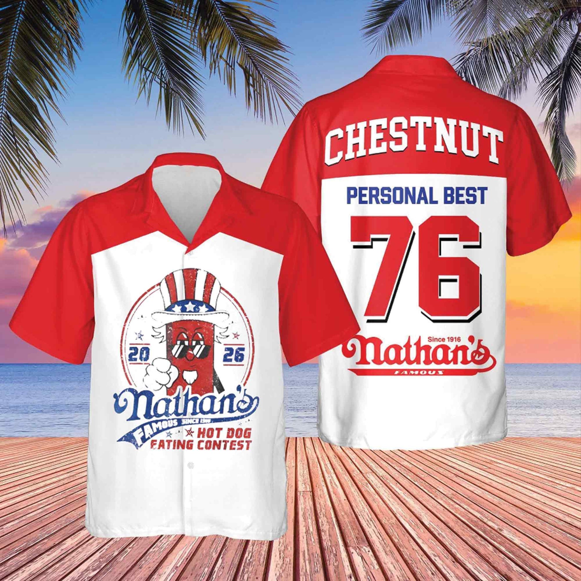 Joey Chestnut Hawaiian Shirt Nathan's Hot Dog Eating Contest 2026 Personal Best 76 Shirt