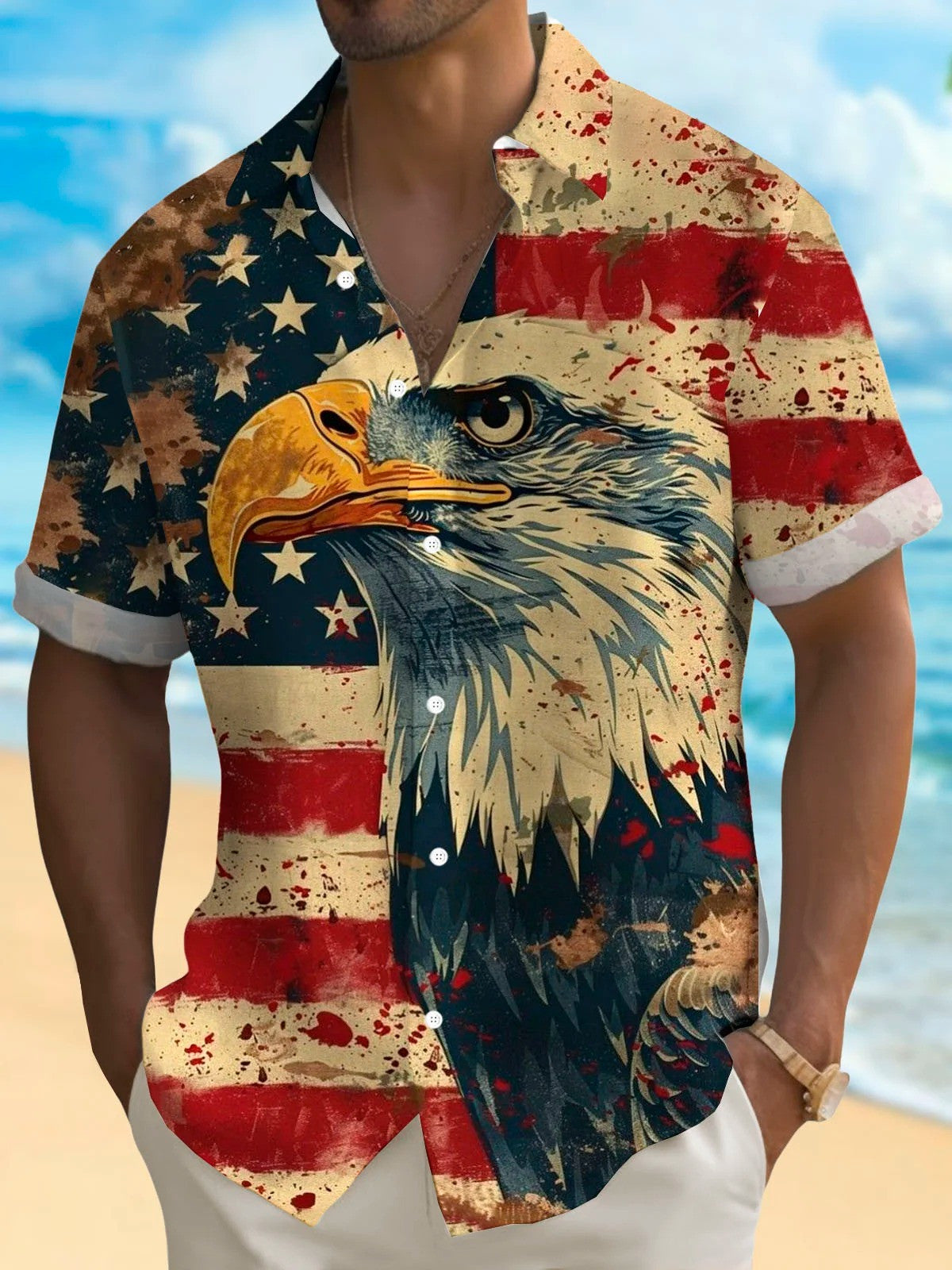 Eagle USA Flag Hawaiian Shirt American Flag Outfit For Men Independence Day Gift Idea