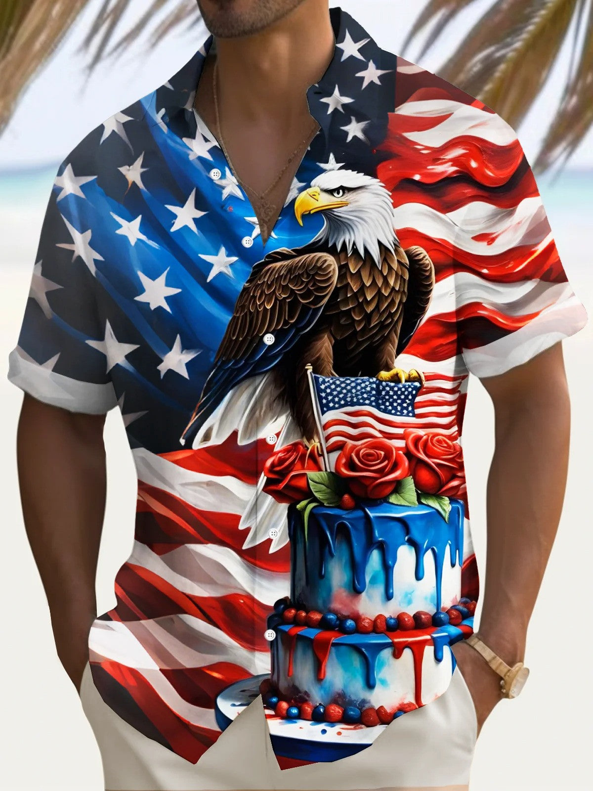 Eagle USA Flag Hawaiian Shirt Fourth Of July Outfits For Guys Independence Day Gift