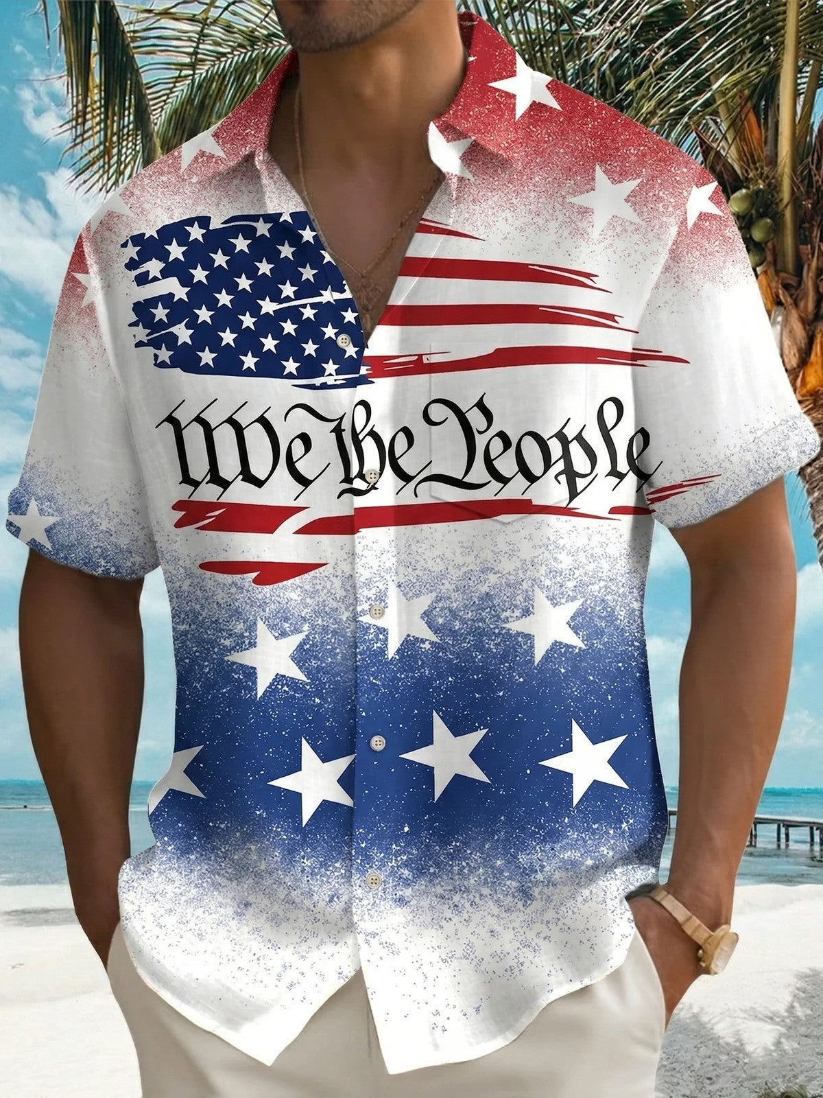 Patriotic We The People Hawaiian Shirt Men's July 4 Shirts Independence Day Gift For Patriots