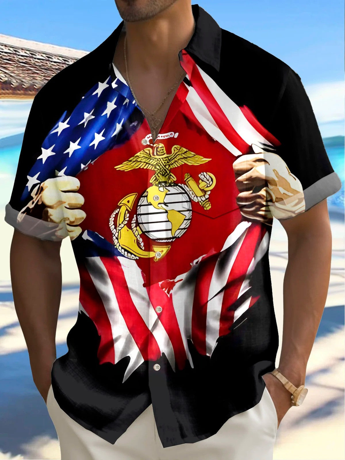 Independence Day Marine Corps Flag Hawaiian Shirt Fourth Of July Attire Gifts For Marine Veteran