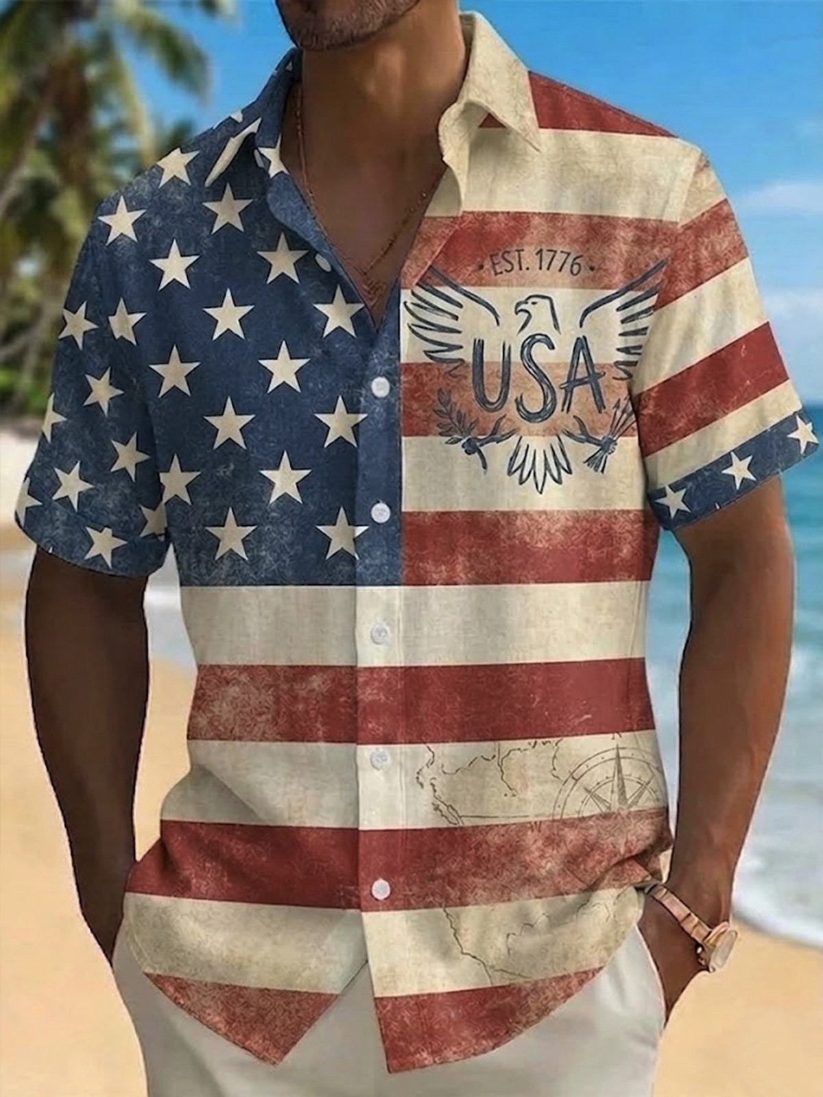 USA 250 Years EST 1776 Hawaiian Shirt July 4 Apparel Patriotic Shirts Independence Day Gift
