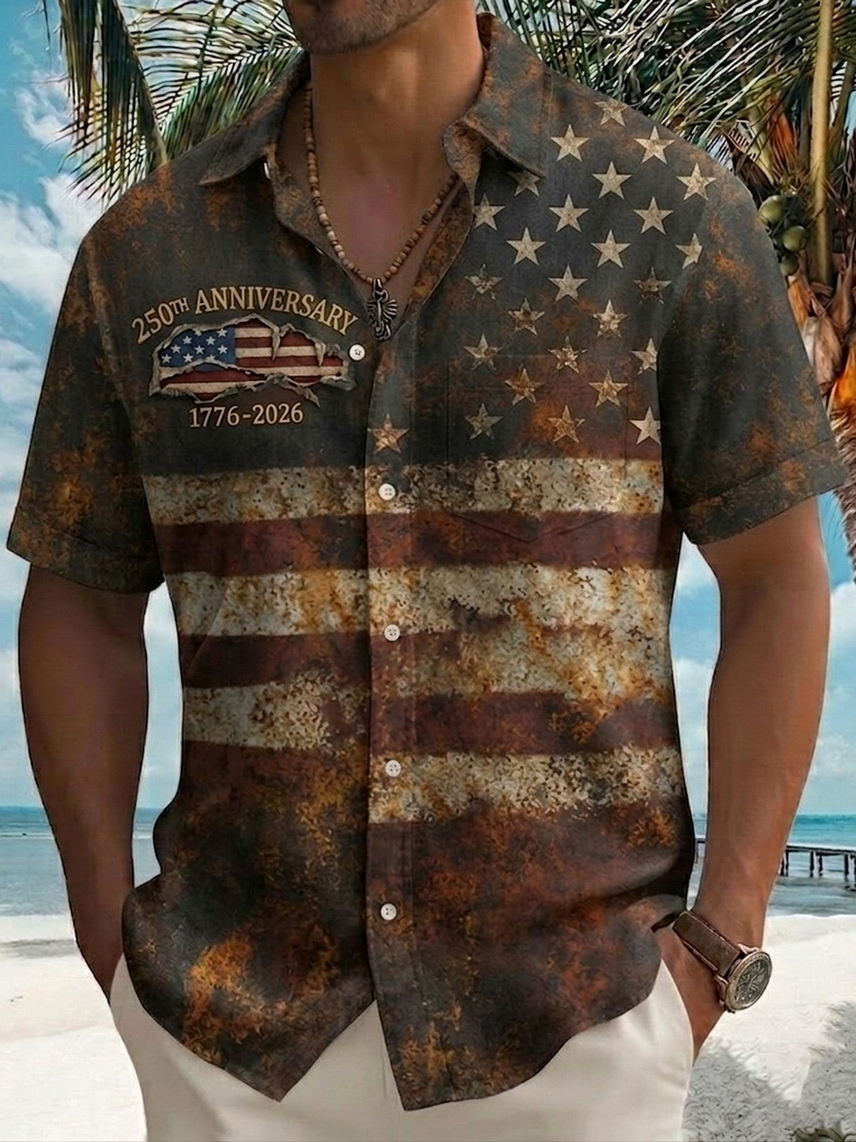 USA 250Th Anniversary Hawaiian Shirt Vintage American Flag Shirts For Men Gift For Patriots