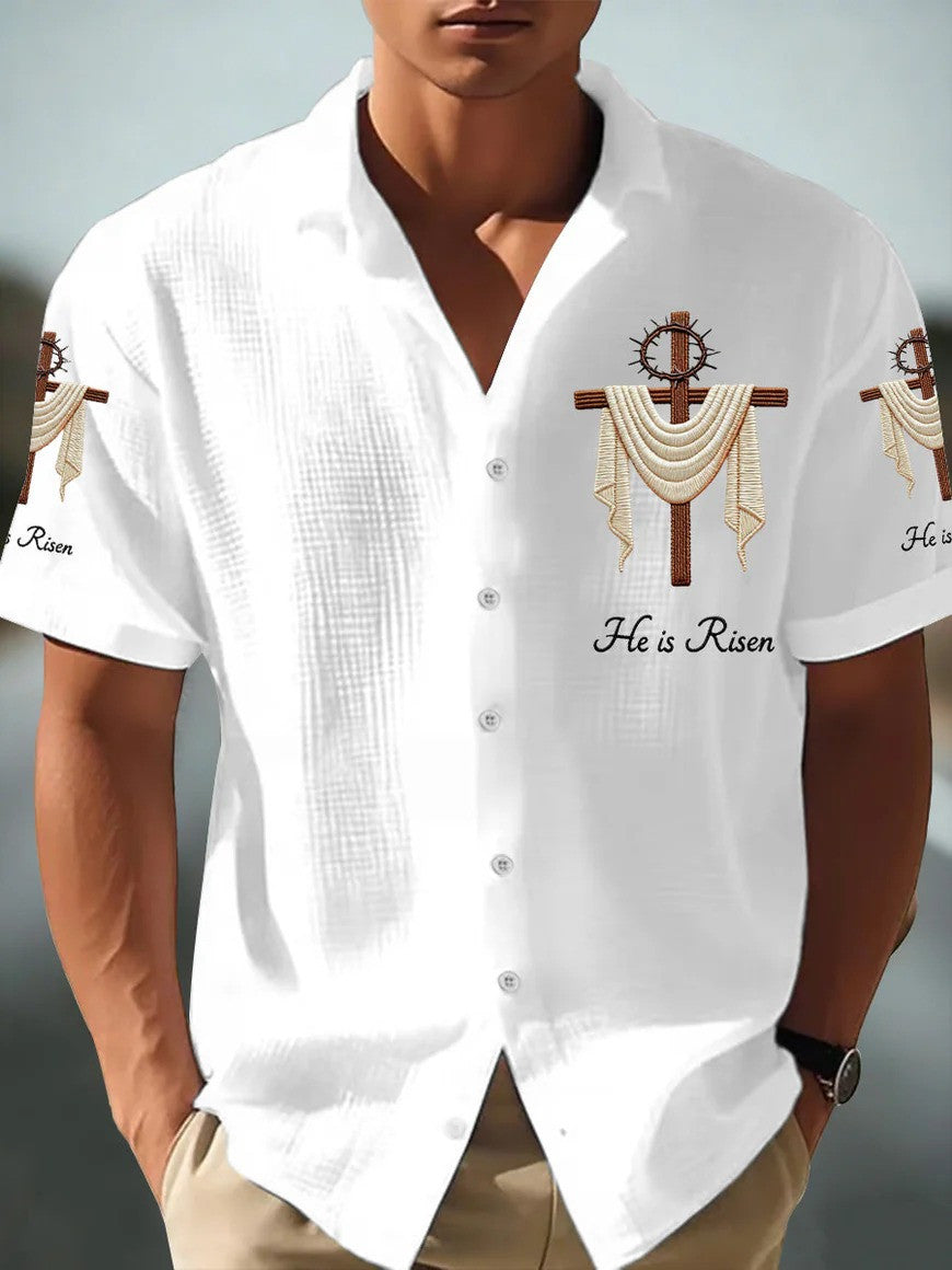 He Is Risen Holy Cross Hawaiian Shirt Bible Clothing Jesus Apparel Fathers Day Presents