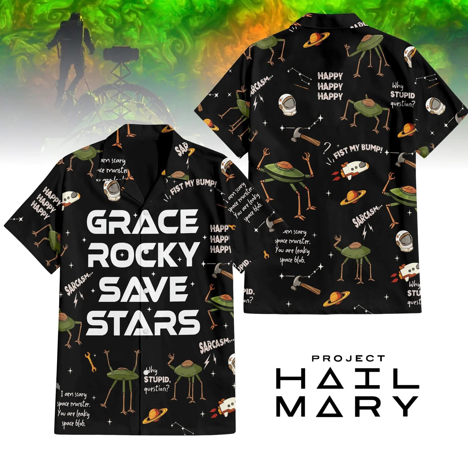 The Project Hail Mary Merch Grace Rocky Save Stars Hawaiian Shirt Gifts For Sci Fi Lovers