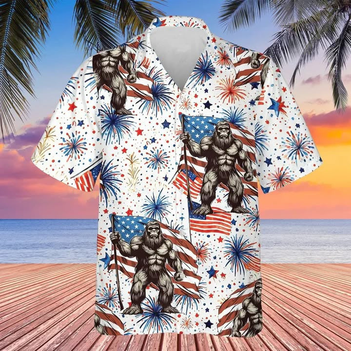 Bigfoot 4Th Of July Hawaiian Shirt 4Th Of July Attire Independence Day Gift For Patriots