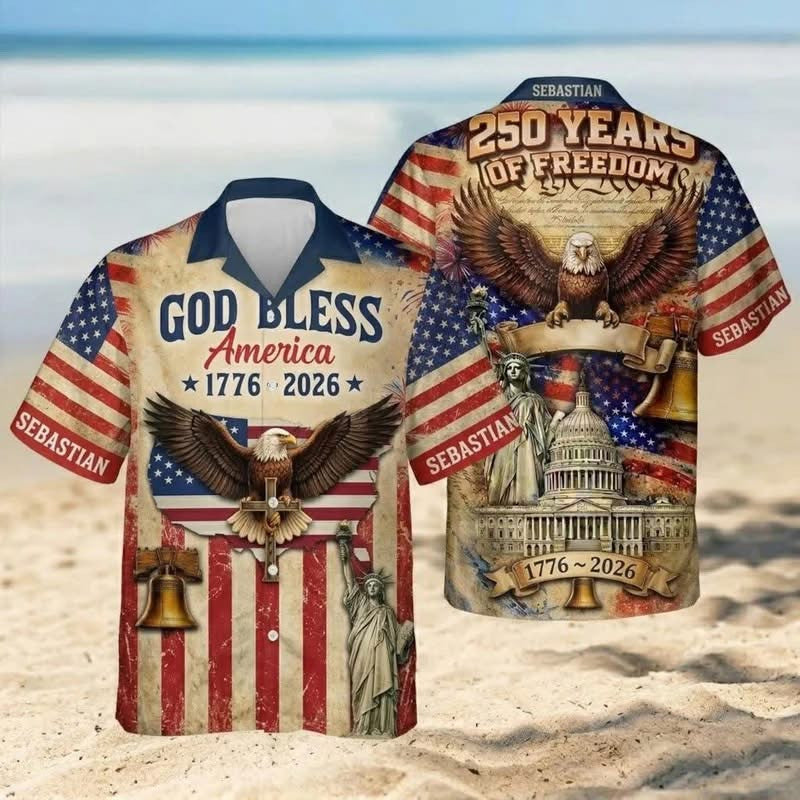 Personalized Eagle God Bless America Hawaiian Shirt Fourth Of July Outfits For Guys