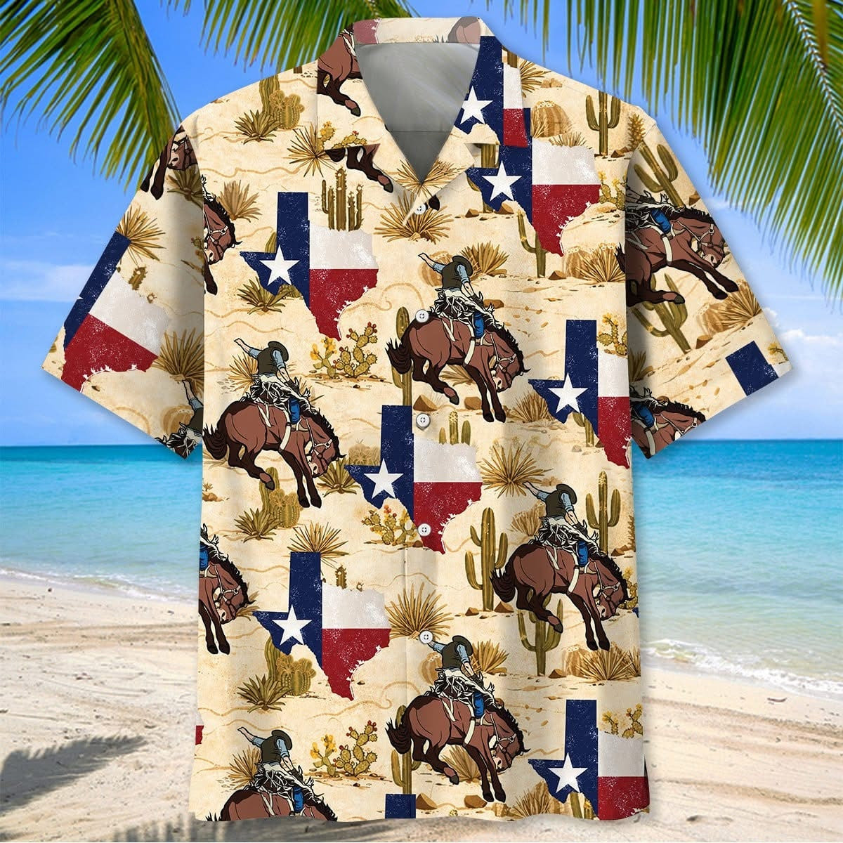 Texas Flag Map Hawaiian Shirt Texas Cowboy Bronc Rider Beach Merch Gift For Summer Holiday