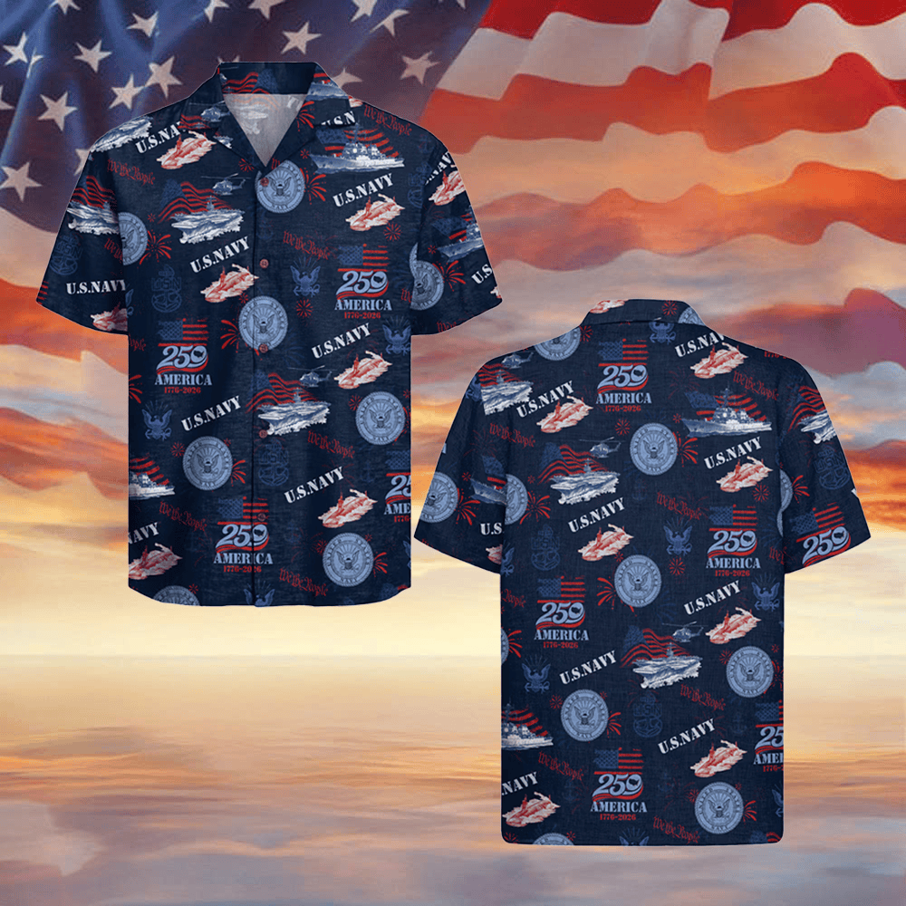 US Navy X America 250th Anniversary Hawaiian Shirt 4Th July Attire Navy Veterans Apparel