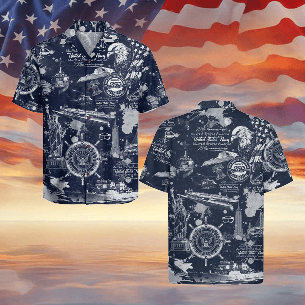 US Navy X USA 250Th Anniversary Hawaiian Shirt Navy Veterans Attire Gifts For Patriots