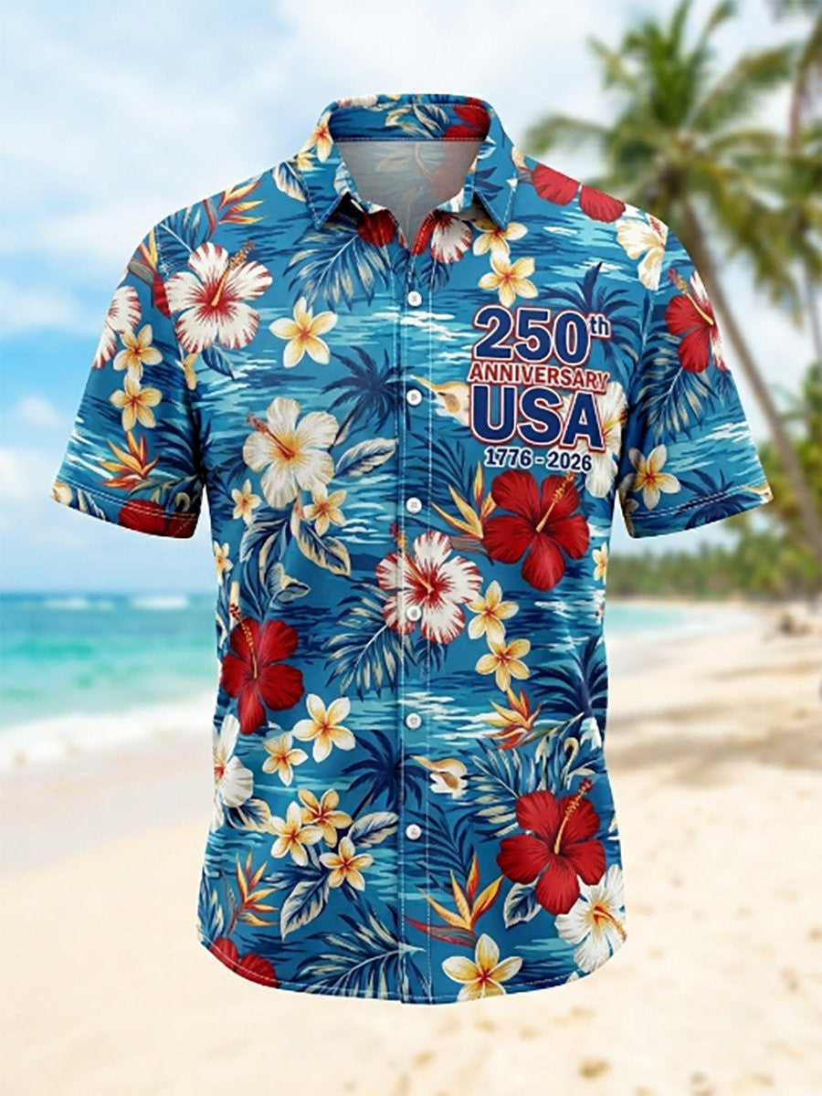 USA 250Th Anniversary Hawaiian Shirt 4Th Of July Outfits 4Th Of July Gifts Idea