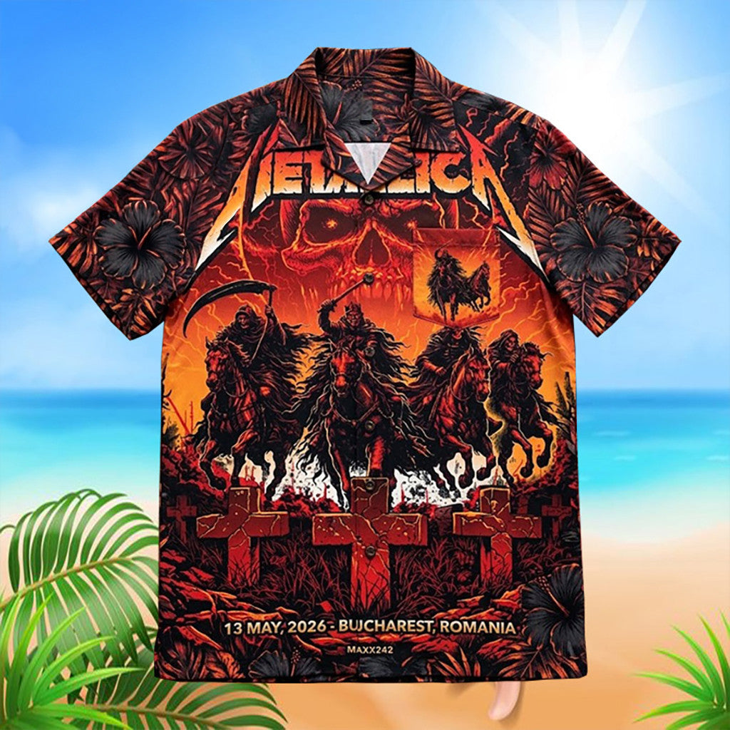 Metallica M72 Bucharest Romania Art By Maxx242 Hawaiian Shirt Metallica Merch Gifts For Fans
