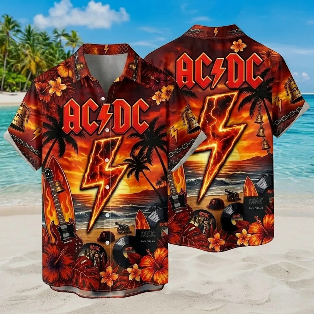 AC DC Rock Band Tropical Sunset Beach Hawaiian Shirt AC DC Merch Gifts For Father