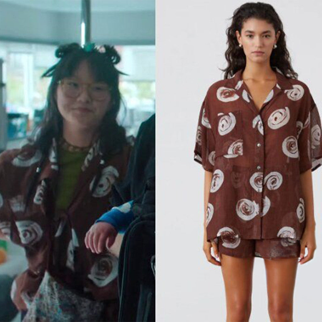Susie Thaddea Graham Margos Got Money Troubles Zulu and Zephyr The Cocoa Swirl Sheer Textured Hawaiian Shirt