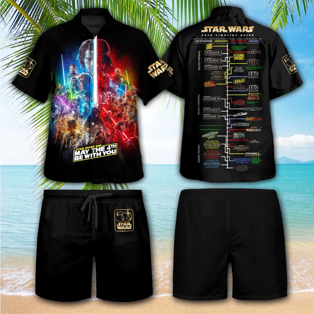 Star Wars 50Th Anniversary Hawaiian Shirt And Shorts Set Star Wars Merch Gift For Fan