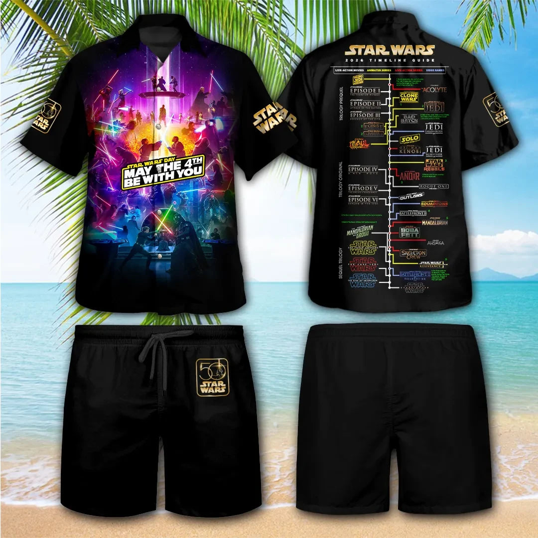 Star Wars 50Th Anniversary Hawaiian Shirt And Shorts Set Star Wars Day Apparel Fan Gift
